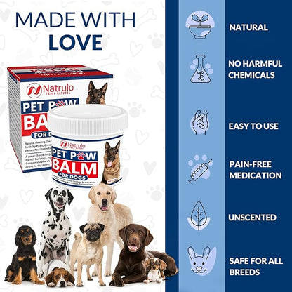 Natrulo Pet Paw Balm for Dog - Natural Healing Ointment for Itchy Paws, Grooming, Allergy Relief, Repair, Pad Protection – Soothing Unscented Shea Butter Moisturizer for Itching, Dryness, Licking 2oz