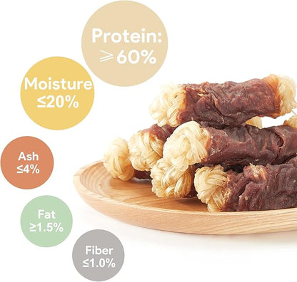 Jungle Calling Beef Tendons for Dogs, Duck Wrapped Tendons Dog Chews Long Lasting Hip and Joint Supplement for Dogs with Glucosamine (Knotted Bone)