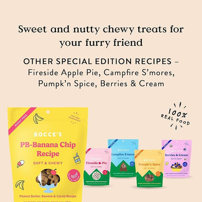 Bocce's Bakery PB Banana Chip Recipe Treats for Dogs, Wheat-Free Everyday Dog Treats, Real Ingredients, Baked in The USA, All-Natural Soft & Chewy Cookies, Peanut Butter, Bananas, & Carob, 6 oz
