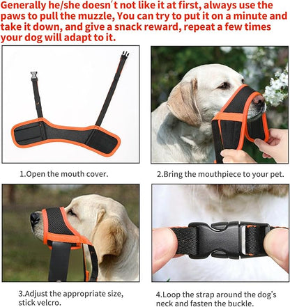 HEELE Dog Muzzle,Soft Nylon Muzzle Anti Biting Barking Chewing,Air Mesh Breathable Drinkable Adjustable Loop Pets Muzzle for Small Medium Large Dogs 4 Colors 4 Sizes (XXL, Orange)