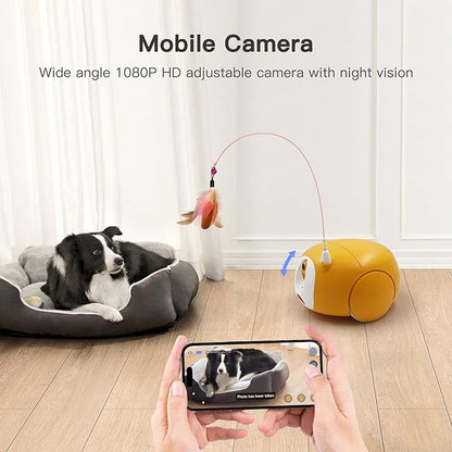 Pet Camera Treat Dispenser, Cat Dog Camera, Automatic Pet Feeder with App Remote Control, 2 Way Audio, 1080P HD Mobile Camera with Night Vision, Interactive Replaceable Cat Teaser