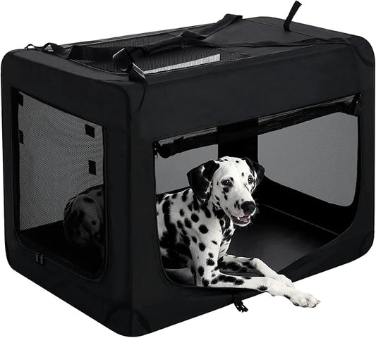 27 inch 3-Door Collapsible Dog Crate for Medium Dogs, Portable Dog Travel Crate for Indoor & Outdoor, Soft Side Pet Foldable Kennel Cage with Durable Mesh Windows & Strong Steel Frame