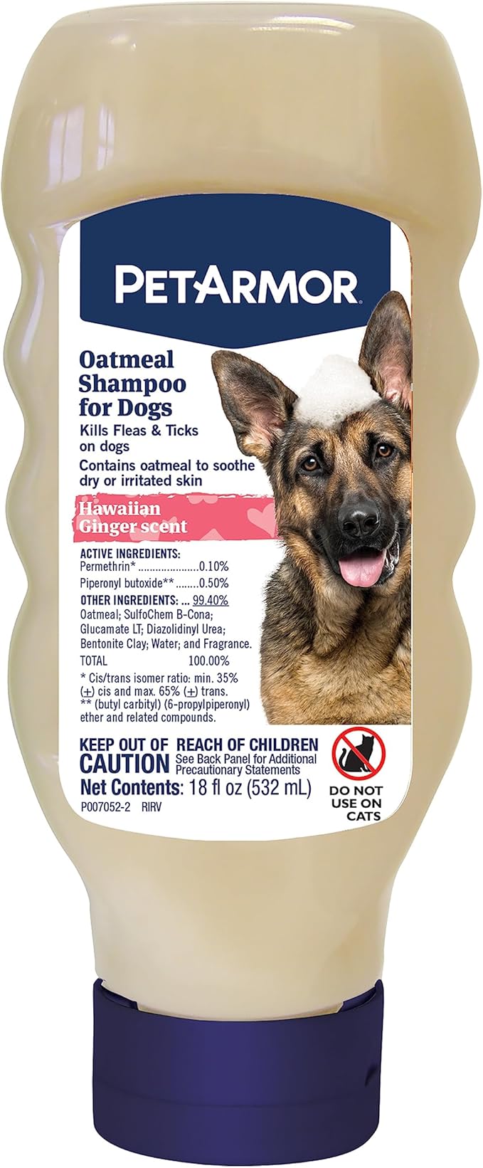 PetArmor Flea & Tick Protection Oatmeal Shampoo for Dogs, Hawaiian Ginger Scent, 18 oz