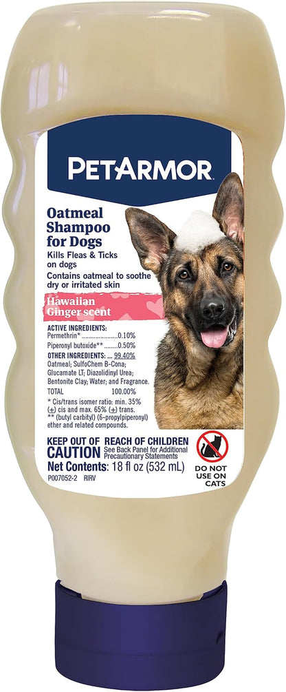 PetArmor Flea & Tick Protection Oatmeal Shampoo for Dogs, Hawaiian Ginger Scent, 18 oz
