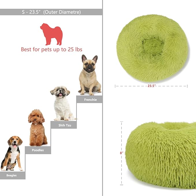 Puppy Bed for Calming Dog 23 Inches Dark Gray Anti-Anxiety Donut Dog Bed for Small Medium Dogs Washable Fuzzy Dog Bed Fits up to 15 lbs Pets Beds for Small Dog