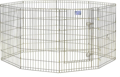 MidWest Homes for Pets Foldable Metal Dog Exercise Pen / Pet Playpen, Gold zinc w/ door, 24'W x 36'H, 1-Year Manufacturer's Warranty