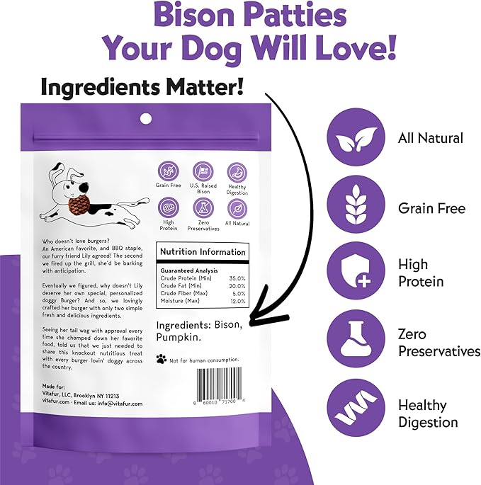 Grilled Bison & Pumpkin All Natural Dog Treats - Made in USA, Grain Free Dog Treats, Human-Grade, Lean Treats Dogs Love - No Fillers or Preservatives, 2 Pack, 4 oz Each