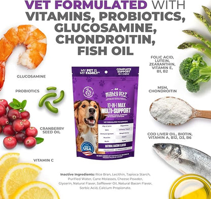 Mighty Petz MAX Dog Multivitamin - Senior & Adult Dog Vitamins 10 in 1 Complete Support for Joints, Immunity, Mobility, Gut, Energy, Skin Health. Daily Pet Chewable Supplement