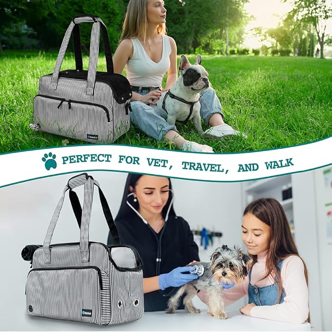PetAmi Small Dog Purse Carrier, Soft-Sided Pet Carrier Bag with Pockets, Portable Puppy Cat Travel Handbag Tote, Airline Approved Breathable Mesh, Poop Bag Dispenser, Max 18 lbs, Chevron Teal