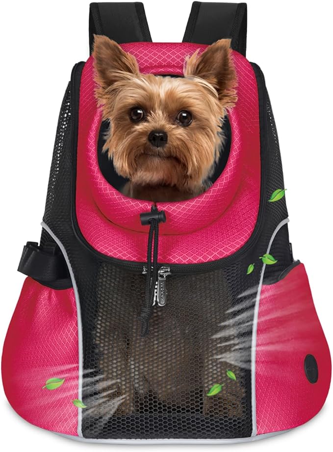 WOYYHO Pet Dog Carrier Backpack Small Dog Front Backpack Ventilated Mesh Dog Travel Back Pack with Safety Belt for Travel Hiking Cycling Outdoor Use (S (2-4.5 lbs), Black)