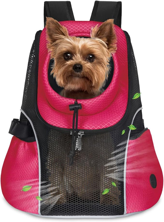 WOYYHO Pet Dog Carrier Backpack Small Dog Front Backpack Ventilated Mesh Dog Travel Back Pack with Safety Belt for Travel Hiking Cycling Outdoor Use (S (2-4.5 lbs), Black)