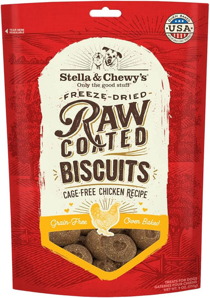 Stella & Chewy's Freeze-Dried Raw Coated Dog Biscuits – Cage-Free Chicken Recipe – Protein Rich, Grain Free Dog & Puppy Treat – Great Snack for Training & Rewarding – 9 oz Bag