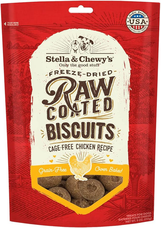 Stella & Chewy's Freeze-Dried Raw Coated Dog Biscuits – Cage-Free Chicken Recipe – Protein Rich, Grain Free Dog & Puppy Treat – Great Snack for Training & Rewarding – 9 oz Bag