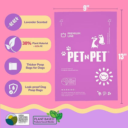 Pet N Pet Poop Bags for Dogs, 960 Counts Lavender Scented Dog Poop Bags, USDA Certified 38% Plant Based & 62% PE Dog Waste Bags, Doggie Poop Bags, Dog Poop Bags Rolls, Scented Poop Bags for Dogs