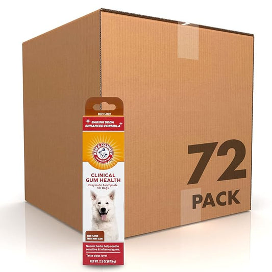 Arm & Hammer for Pets Clinical Care Dental Gum Health Enzymatic Toothpaste for Dogs | Soothes Inflamed Gums | Dog Toothpaste is Safe for All Dogs and Puppies, Beef Flavor, 2.5 Ounces (Pack of 72)