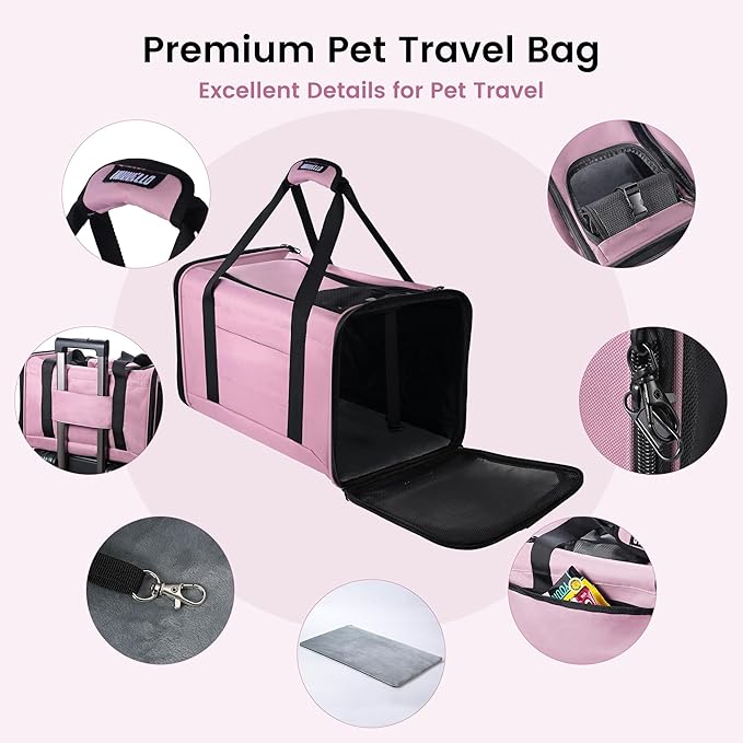 Cat Carrier, Dog Pet Carrier Airline Approved Soft Bag for Small Dogs,Medium Cats and Guinea Pig, Travel Bag for 2 Cats Under 26 LBS, Collapsible Soft Sided Cat Backpack TSA Travel Bag-Purple