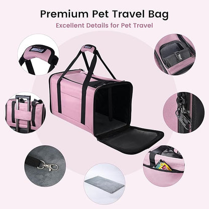 Cat Carrier, Dog Pet Carrier Airline Approved Soft Bag for Small Dogs,Medium Cats and Guinea Pig, Travel Bag for 2 Cats Under 26 LBS, Collapsible Soft Sided Cat Backpack TSA Travel Bag-Purple