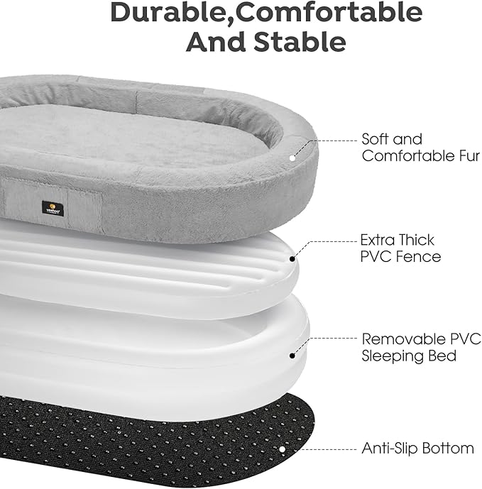 Veehoo Inflatable Human Dog Bed, Giant Human Sized Dog Bed, Soft Fur Oval Nap Bean Bag Bed for Adults, Kids and Pets, Multifunctional Extra Large Pet Bed for Indoor and Outdoor, Medium, CWW2403