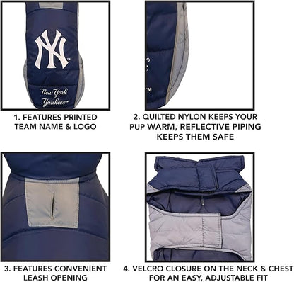 Pets First MLB New York Yankees Puffer Vest for Dogs & Cats, Size Large. Warm, Cozy, and Waterproof Dog Coat, for Small and Large Dogs/Cats. Best MLB Licensed PET Warming Sports Jacket (YAN-4081-LG)