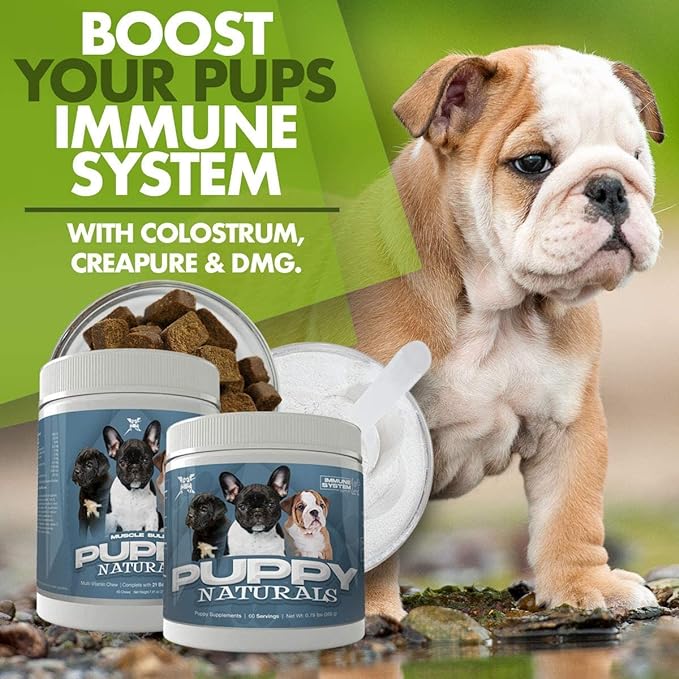 Puppy Naturals | Muscle Building Immunity Milk Replacer + 10 in 1 Puppy MultiVitamin Nutrient Chew | Veterinarian Formulated. Nutritional Support for Growing Puppies (60 Servings).