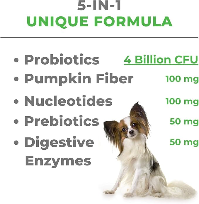 Mighty Petz MAX 5-in-1 Probiotics for Dogs - 4 Billion CFUs Probiotic Chews for Dogs and Digestive Enzymes + Prebiotic + Fiber. Gut Health, Anti Diarrhea, Allergy & Immunity Support