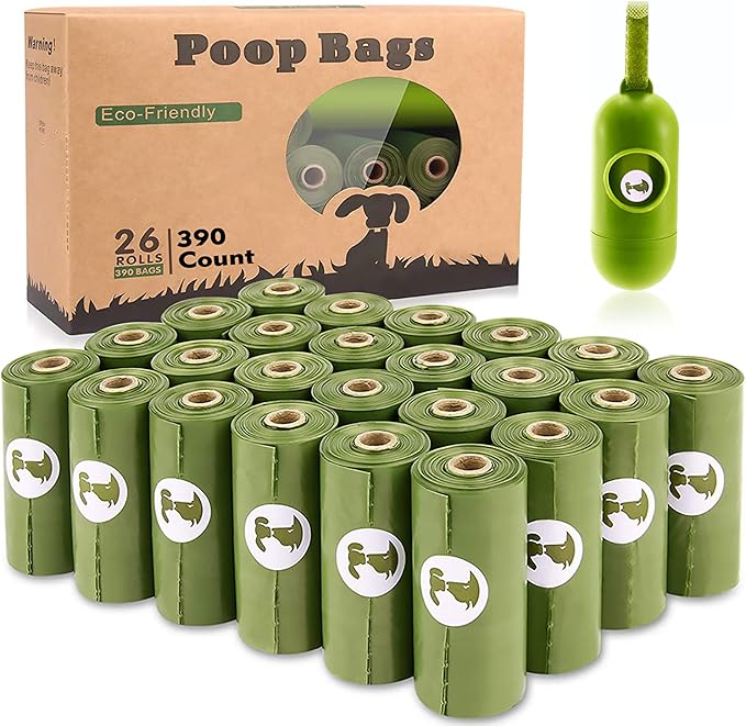 Dog Poop Bag, 390 Counts Unscented Doggie Bags for Poop, Extra Thick and Leak-Proof, Eco-Friendly Biodegradable Pet Waste Bags Refill Rolls with Dispenser