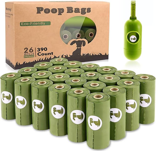 Dog Poop Bag, 390 Counts Unscented Doggie Bags for Poop, Extra Thick and Leak-Proof, Eco-Friendly Biodegradable Pet Waste Bags Refill Rolls with Dispenser