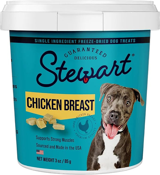 Stewart Freeze Dried Dog Treats, Chicken Breast, 3 oz, Grain Free & Gluten Free, Resealable Tub, Single Ingredient, training treat in Beef Liver, Salmon, Chicken Liver & Chicken Breast 4, 14, 21 oz