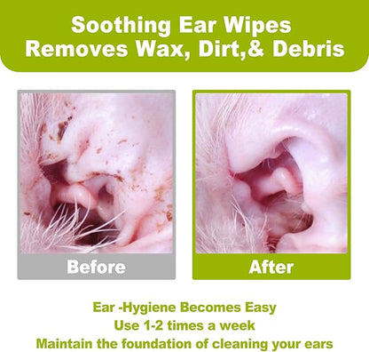 Dr.Easy Pet Ear Grooming Wipes 120ct for Dogs &Cats Fragrance Free,Helps Dissolve Wax Build-Up and Control Ear Odor,flushable & Compostable,Stop Ear Itching Natural Cleansing (120ct)