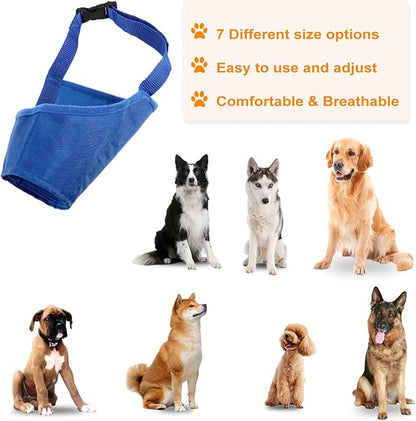Dog Muzzles Suit, 7 PCS Adjustable Breathable Safety Small Medium Large Dogs, Dog Muzzle Mouth Cover for Anti-Biting Anti-Barking Anti-Chewing Safety Protection(Blue)