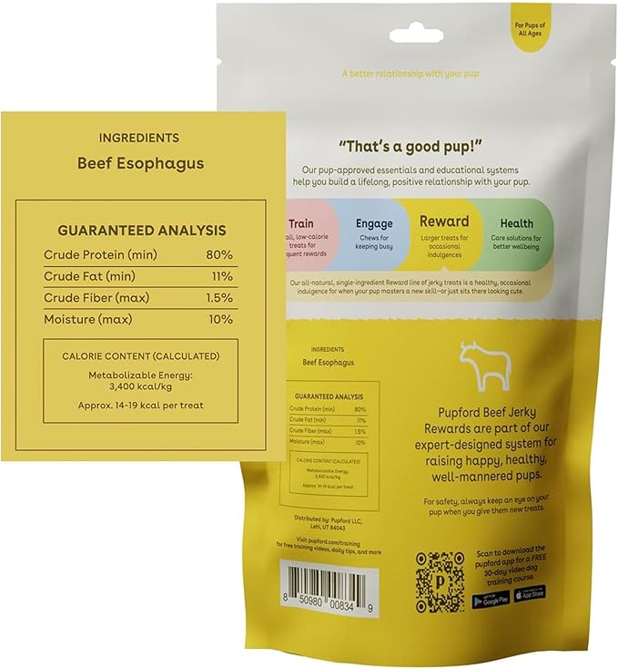 Pupford Beef Jerky Treats for Dogs for Large & Small Dogs of All Ages | Made in USA, 100% Real Meat & No Fillers | Dogs Love These Tasty Dog Snacks (Beef 8 oz)