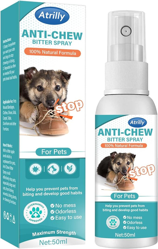 Bitter Spray for Dogs to Stop Chewing, No Chew Spray for Dogs, Pet Corrector Spray for Dogs Behavior Training, No Chew Licking of Fur, Bandages, Shoes, Wounds & Furniture, Indoor & Outdoor