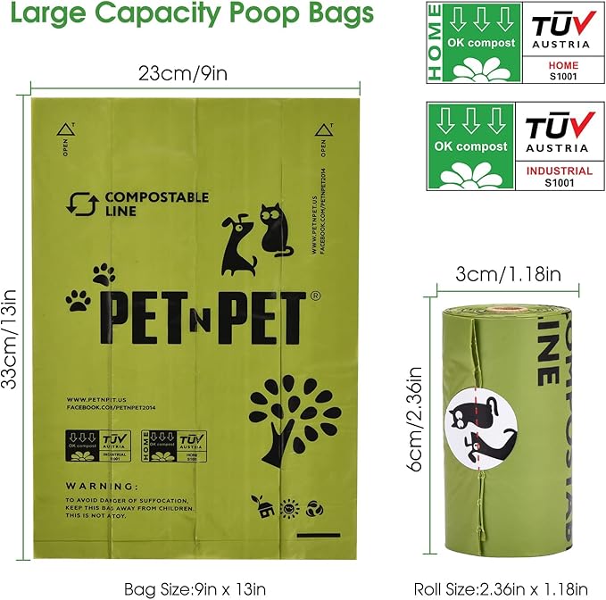 Pet N Pet Poop Bags For Dogs, 240 Counts Plant Based Dog Poop Bags Rolls, Dog Bags For Poop, Thick Dog Poop Bag Rolls, Doggy Poop Bags, 100% Leak-proof Easy to Use Pet Poop Bags