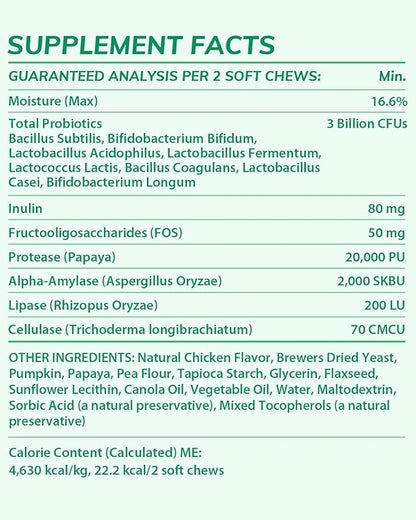 Probiotics Chews for Dogs with Prebiotic & Digestive Enzymes,Support Gut Health, Digestion, Immunity, Relief Seasonal Allergies, Diarrhea, Constipation (Chicken Flavor / 120 Chews)