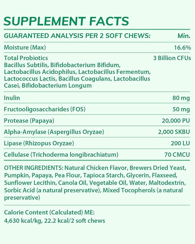 Probiotics Chews for Dogs with Prebiotic & Digestive Enzymes,Support Gut Health, Digestion, Immunity, Relief Seasonal Allergies, Diarrhea, Constipation (Chicken Flavor / 120 Chews)