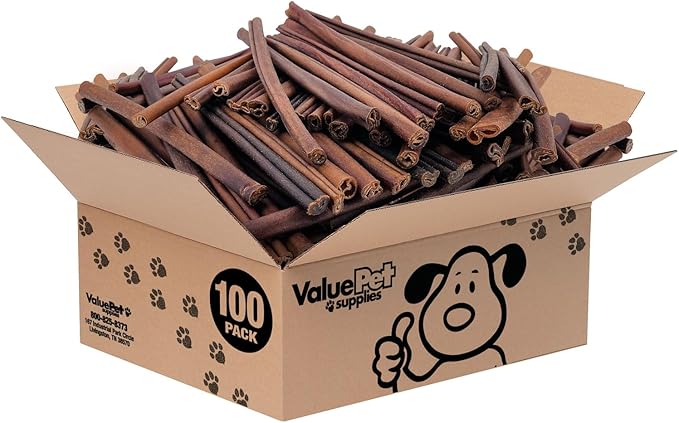 ValueBull Collagen Sticks, Beef Dog Chews, Medium 12 Inch, 100 Count BULK PACK - Natural & Safe, Single Ingredient, Rawhide-Free, Long Lasting, Healthy for Hips, Joints, Skin & Coat