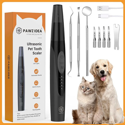PAWZIDEA Dog Plaque Remover for Teeth Ultrasonic 44kHz, Intelligent Pet Ultrasonic Tooth Cleaner, Tartar Remover for Dog Teeth Cleaning Kit, Canine/Cat Toothbrush Scaler Dental Care Tool, Rechargeable