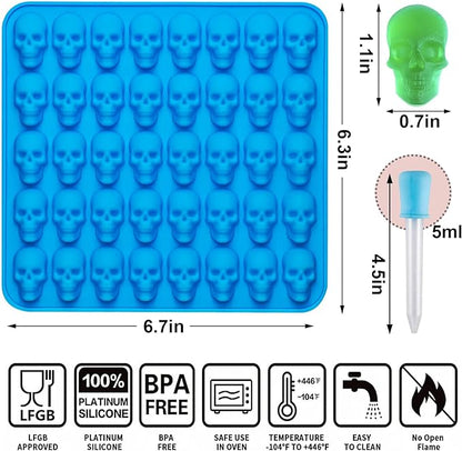 4Pcs Gummy Candy Molds, Gummy Bear Molds, Gummy Dinosaur Molds, Gummy Donut Molds and Gummy Hearts Molds, Non-stick Silicone Candy Molds with 2 Droppers (Skull)
