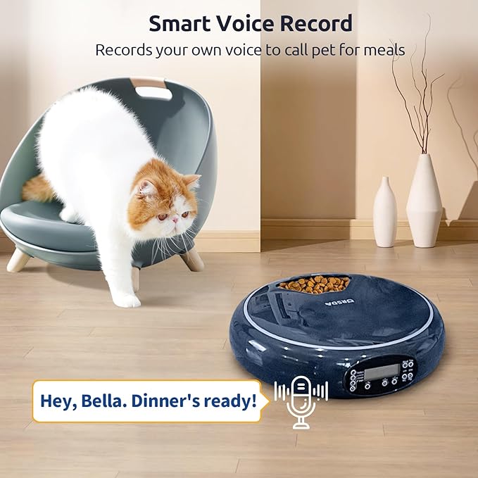 ORSDA Automatic Cat Feeder Wet Food/Dry Food, 5 Meal Timed Pet Feeder with Timer Programmable & Voice Recorder, Dual Power Supply Auto Feeder for Cats/Small Dogs