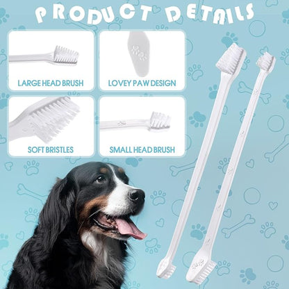 Gerrii 200 Pcs Dog Toothbrush Double Headed Dog Pet Toothbrush Long Handle Dog Tooth Brushing Kit Soft Bristles Pet Toothbrush for Dogs Cat and Most Pets Teeth Cleaning Dental Oral(White)