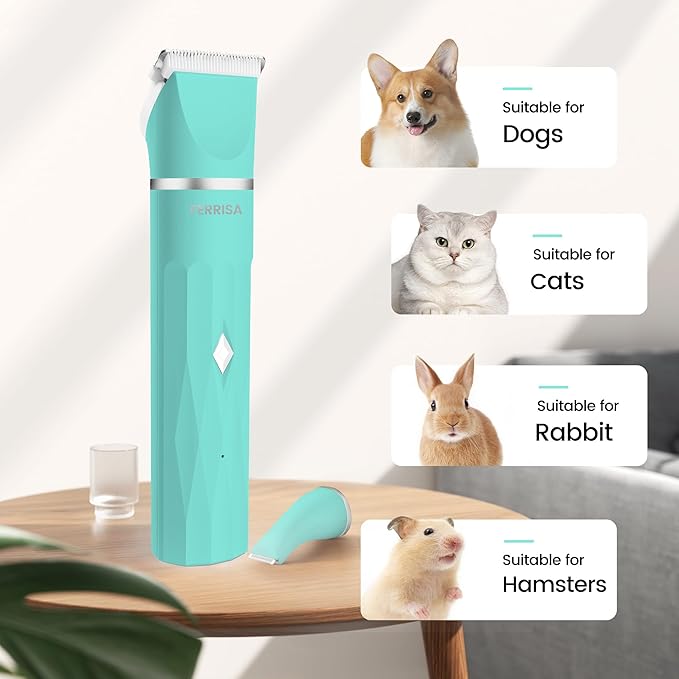 FERRISA 2 in 1 Dog Clippers for Grooming, Cordless Dog Hair Clipper for Grooming, Quiet Small Dog Grooming Kit, Electric Dog Hair Trimmer for Grooming, Waterproof Dog Clipper with 2 Trimming Heads