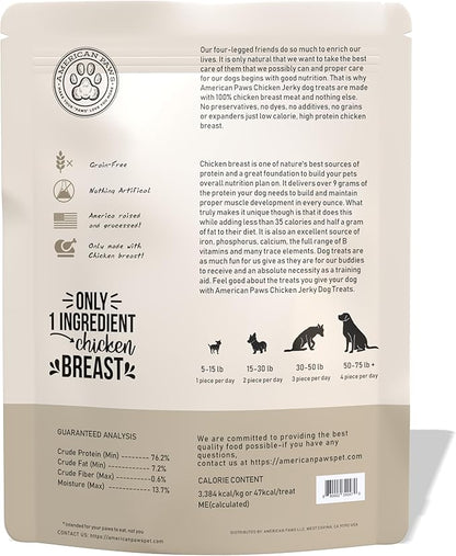 Natural Chicken Jerky Dog Treats Dogs, Made in USA – Delicious & Healthy Dog Jerky Treats from Only USA-Sourced Chicken (1LB)
