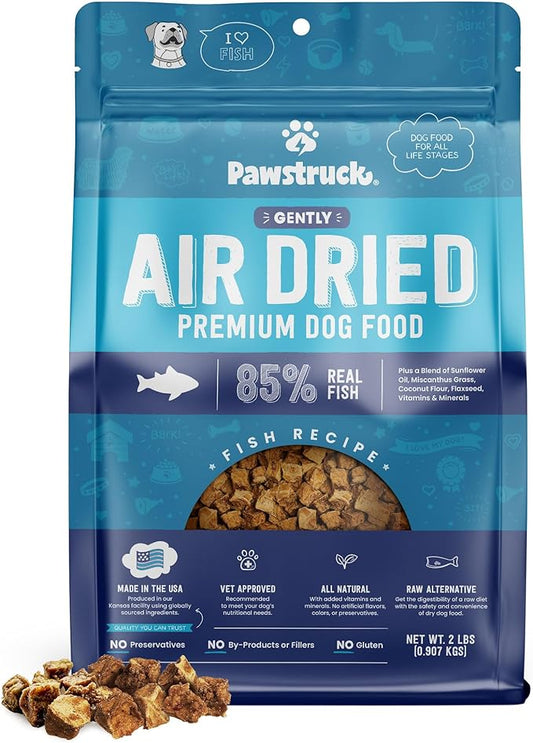 Pawstruck All Natural Air Dried Dog Food w/Real Fish- Grain Free, Made in USA, Non-GMO & Vet Recommended - High Protein Limited Ingredient Wholesome Full-Feed - for All Breeds & Ages - 2lb Bag