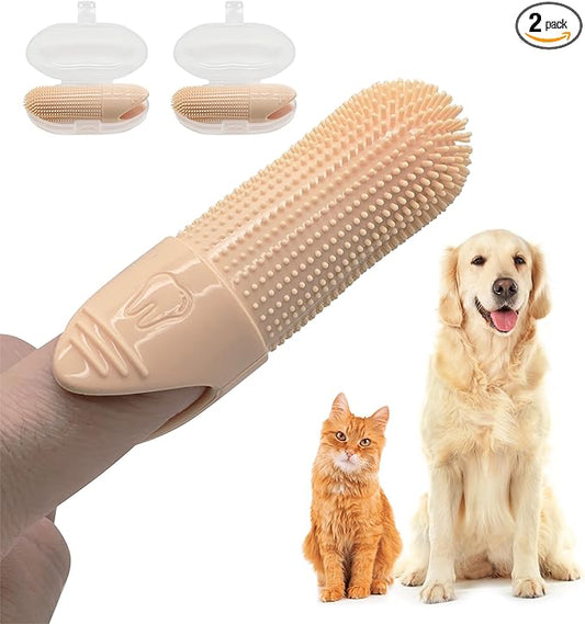 360º Dog Finger Toothbrush, Cat Toothbrush, Dog Tooth Brushing Kit, Dog Teeth Cleaning Kit, Dog Dental Care, for Use with Dog Toothpaste and Cat Toothpaste (2-Pack) (Peach)
