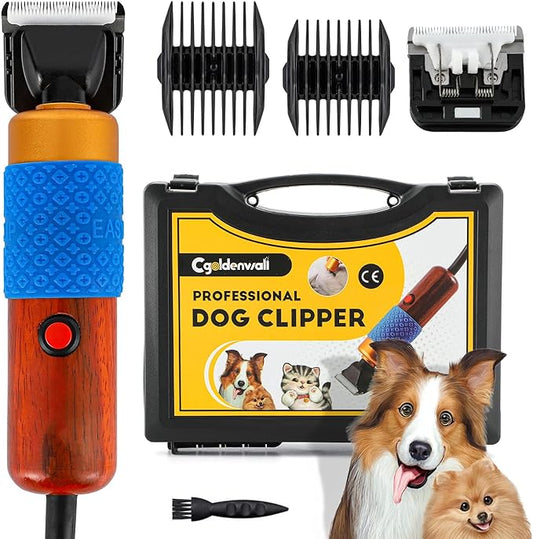 CGOLDENWALL Dog Hair Clipper for Grooming 200W Pet Clipper Kit with Spare Blade, Low Noise&Vibration, Animal Grooming Trimmer for Cat sheep Dog