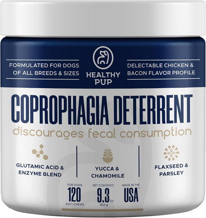 Stop Poop Eating for Dogs 120 Soft Chews - Dog No Scoot Coprophagia Stool Eating Deterrent with Bad Breath Remover and Digestive Enzymes for Gut Health and Nutrient Absorption
