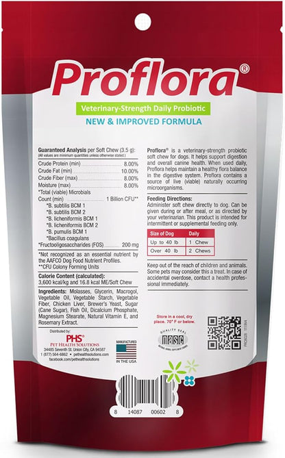 Proflora Probiotic Soft Chews for Dogs - Veterinary-Strength Daily Probiotic - Digestion Health - Boost Immune System - Skin and Coat Health - 180 Soft Chews