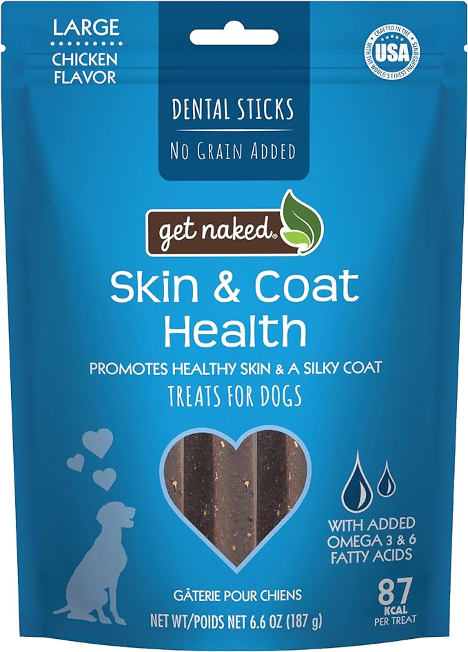 Get Naked Grain Free 1 Pouch 6.6 Oz Skin & Coat Dental Chew Sticks, Large