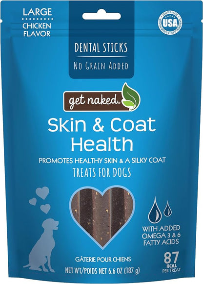 Get Naked Grain Free 1 Pouch 6.6 Oz Skin & Coat Dental Chew Sticks, Large