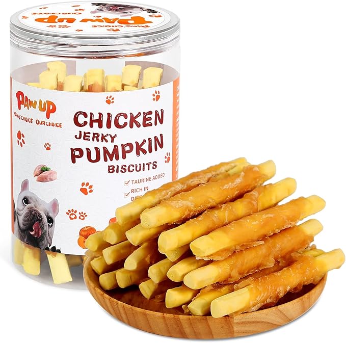 Dog Treats Chicken Wrapped Biscuits Pumpkin Sticks, Rawhide Free Soft Chewy w/Taurine, Dog Training Treats,12.5oz